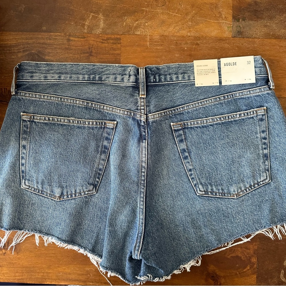 Agolde Parker Vintage Cuf Off Blue Denim Frayed Shorts Lowkey Size 32 NWT - Picture 2 of 10